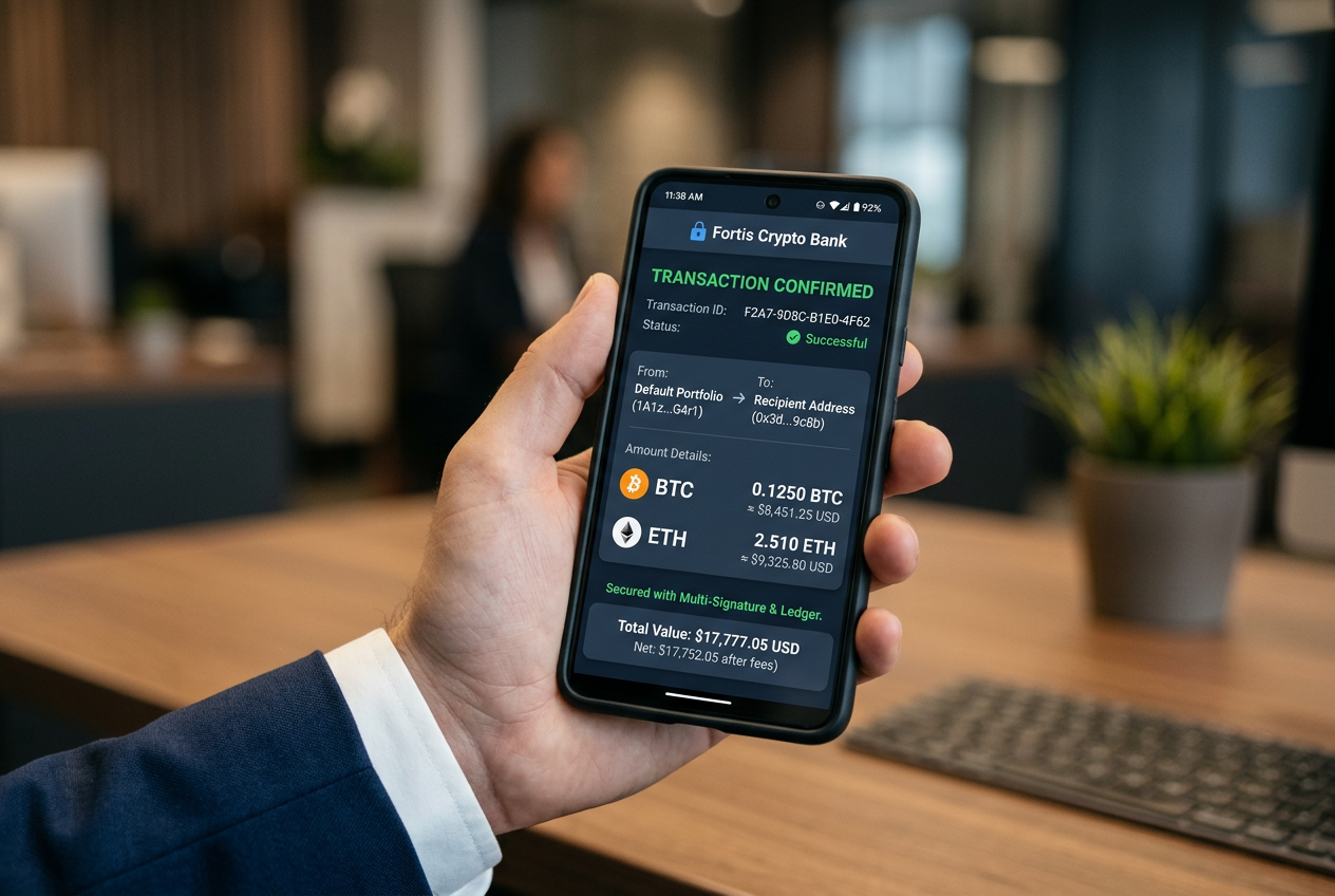 Potvrzení bezpečné krypto transakce v mobilním telefonu pro online casino