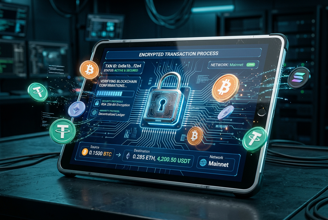 Moderní digitální platební metody a krypto symboly představující finanční soukromí